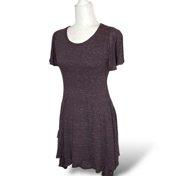 Anthropologie Dolan Plum Boho Flutter Sleeve Mini Layered T Shirt Stretch Dress - Picture 5 of 11
